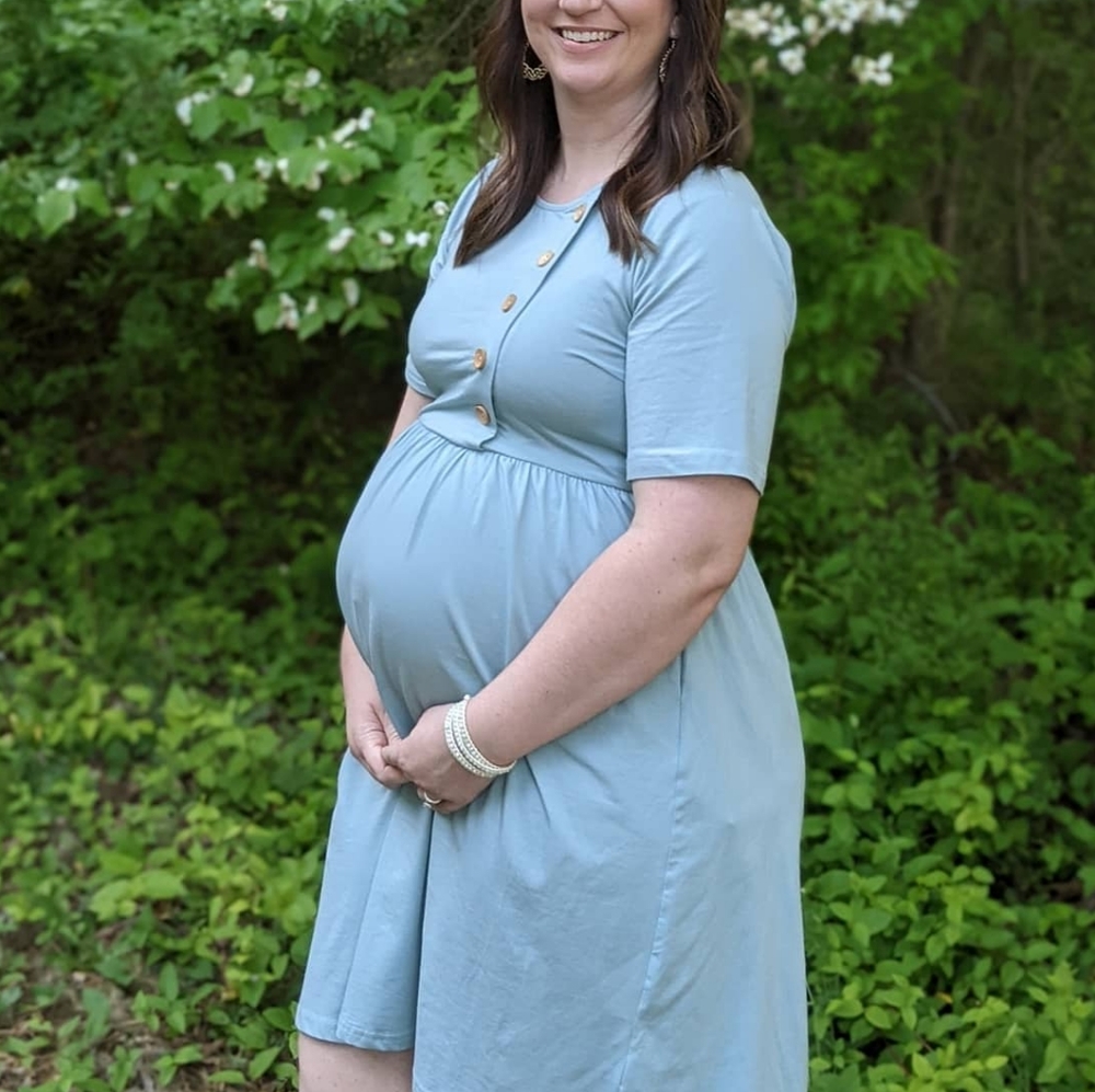 Aqua Asymmetrical Wooden Button Front Easy Dress